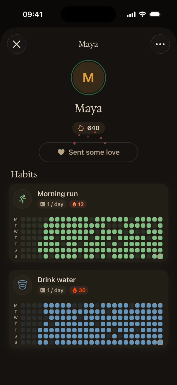 A friend's profile with shared habits