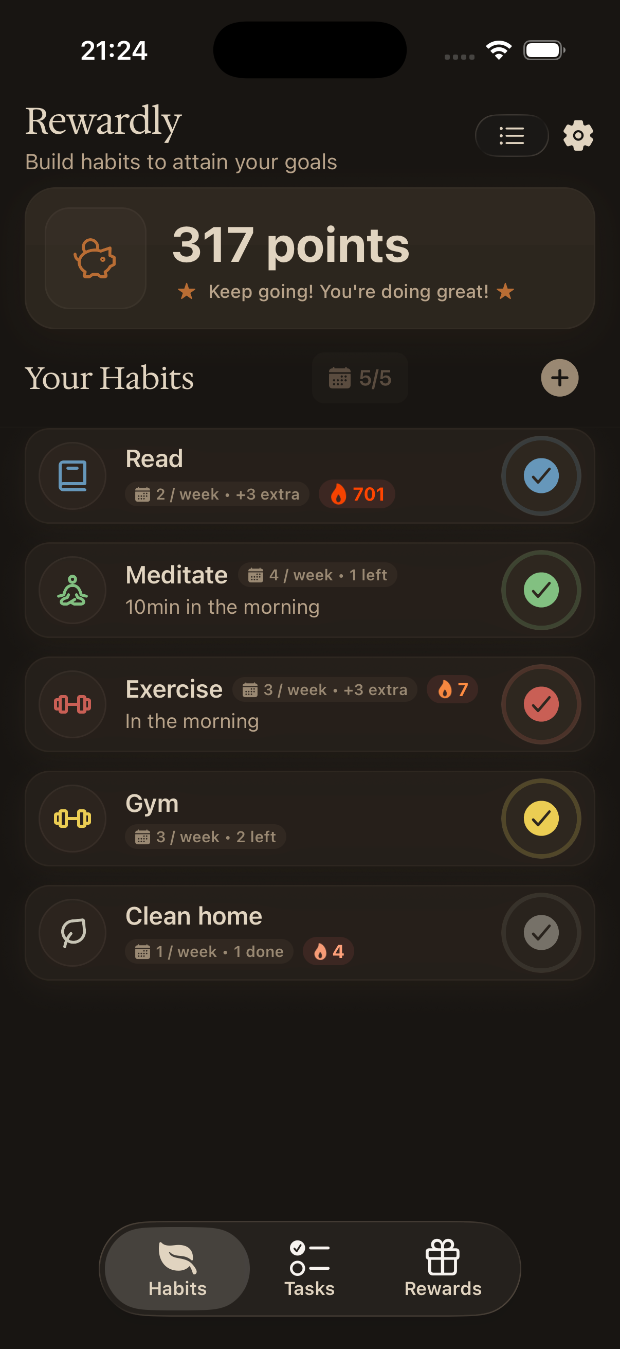 Compact habit list view